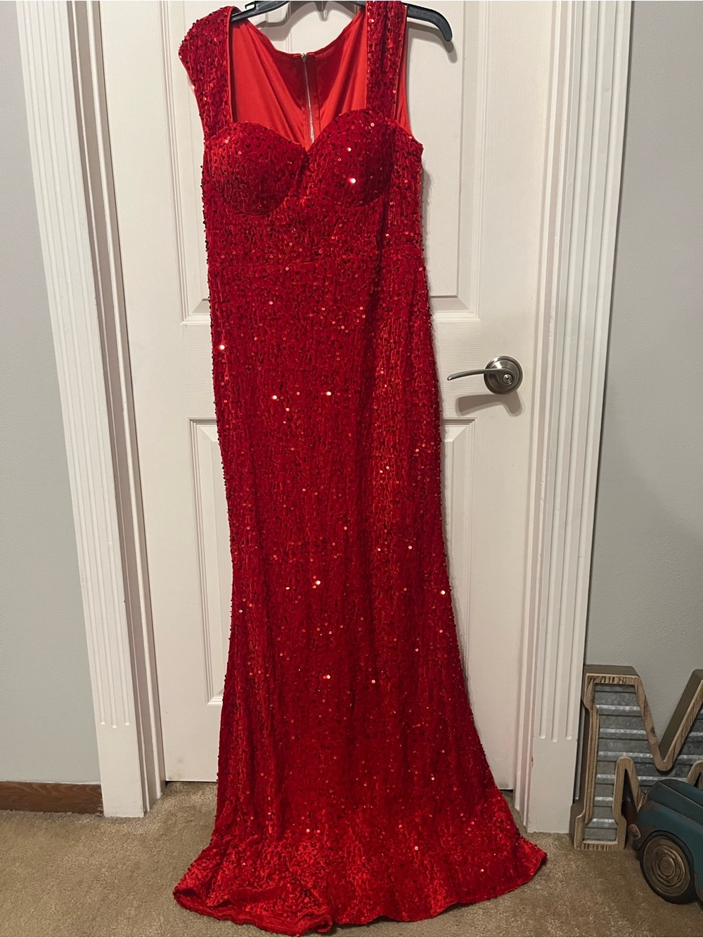 SHEIN Red Sequin Evening Gown